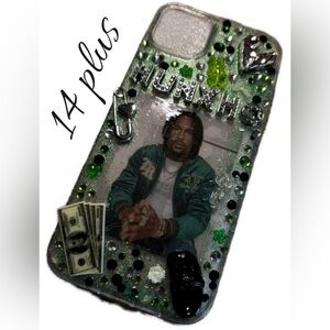 Custom Hunxho Rapper Bling Junk Phone Case for iPhone 14 Plus 💚✨